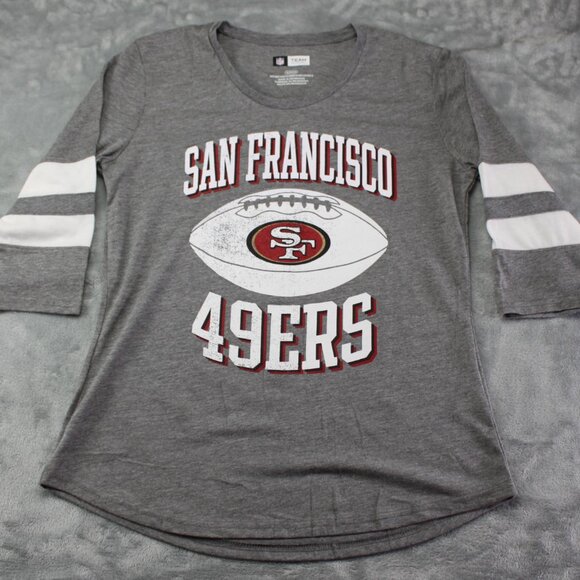 Women's San Francisco 49ers Scoop Neck 3/4 Sleeve Distressed Print Tee - Picture 2 of 8
